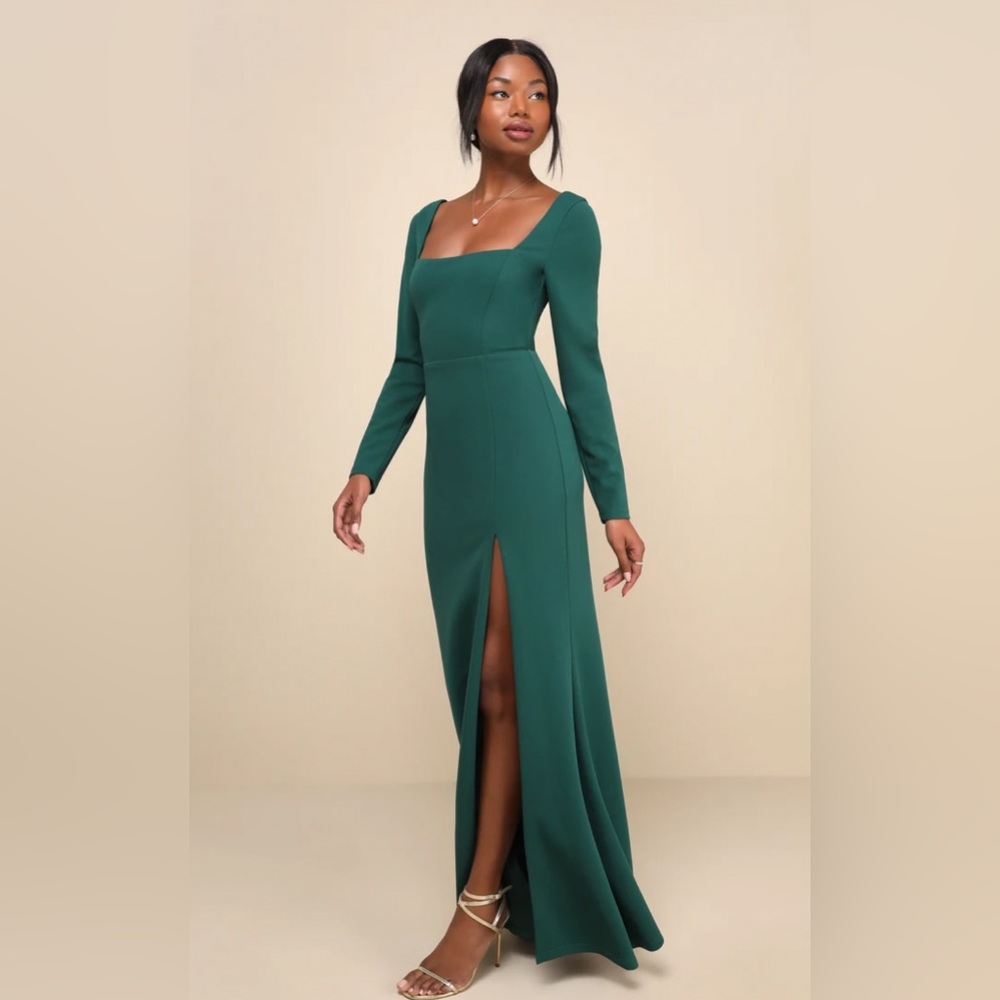 Lulu’s Infinitely Elegant Emerald Green Long Sleeve Maxi Dress